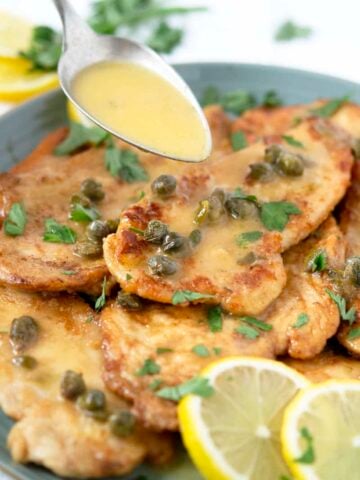 chicken piccata with capers and a lemon sauce