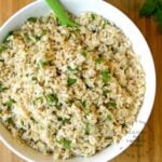 cilantro lime rice in a white bowl