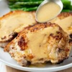 smothered pork chops in a buttermilk gravy #porkchops #pork #healthy #dinner #happilyunprocessed