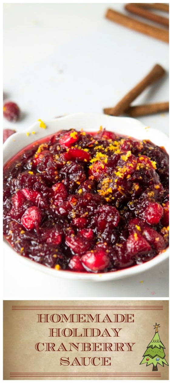 THE EASIEST HOMEMADE CRANBERRY SAUCE with fresh cranberries, orange juice, a little sugar and a cinnamon stick #cranberrysauce #thanksgiving #thanksgivingsides