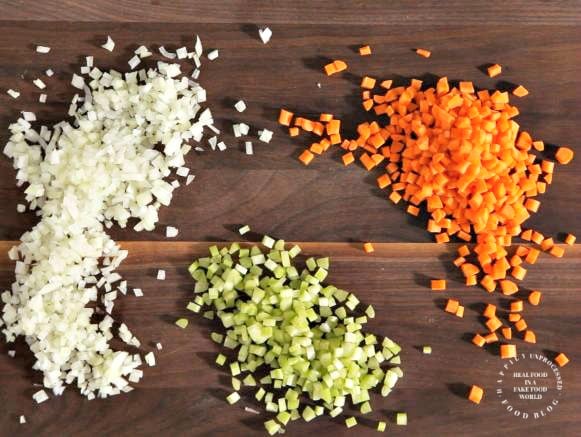 Soffritto (onions, carrots, celery) diced very fine