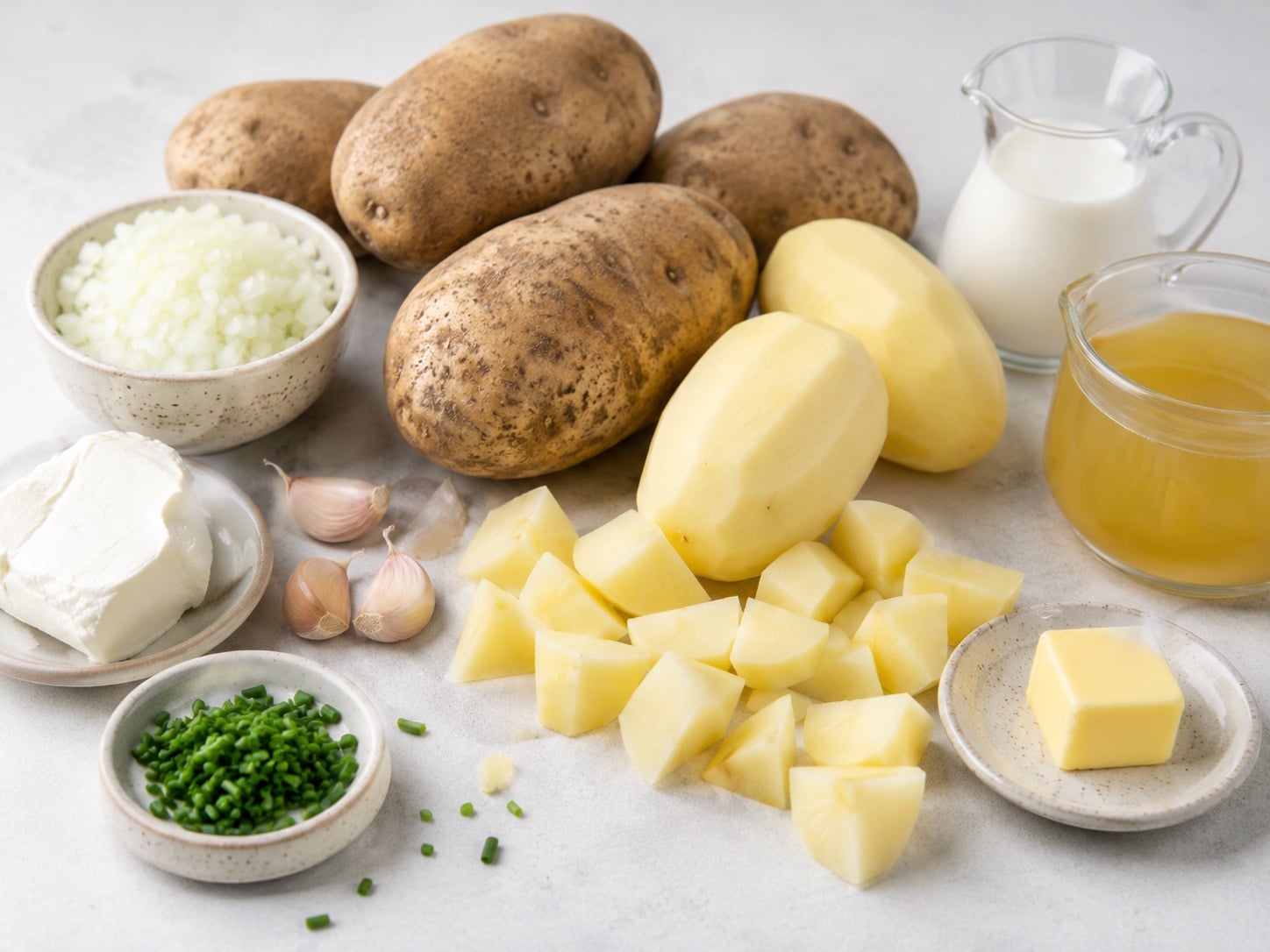 Ingredients for potato soup recipe on a countertop