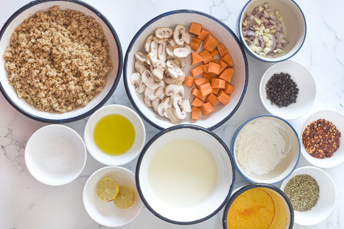Mushroom Coconut Quinoa Soup is a healthy gluten free, dairy free, vegan soup packed with nutrition #happilyunprocessed