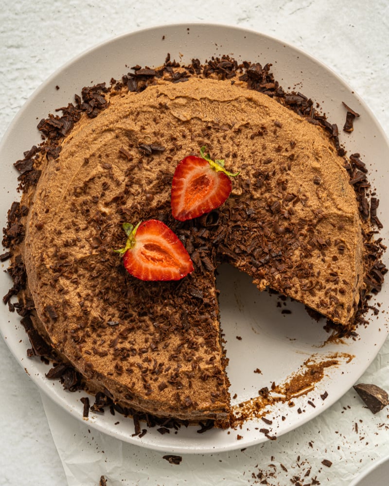 Almond and coconut flour cake with chocolate ganache is low sodium and gluten free