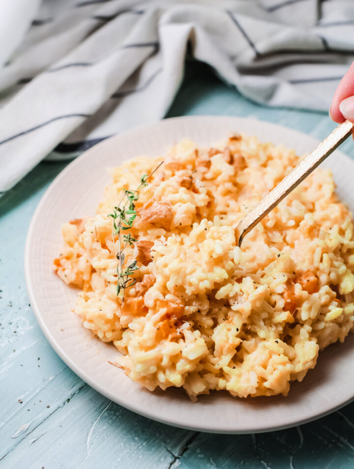 A plate of freshly made creamy pumpkin risotto