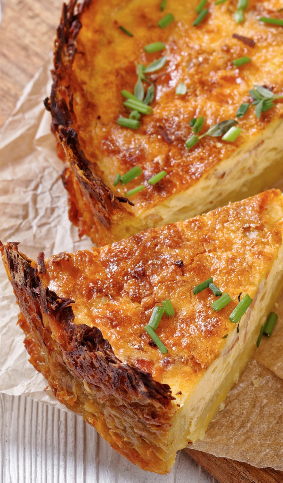 Spinach and Gruyere Cheese quiche with a hashbrown crust